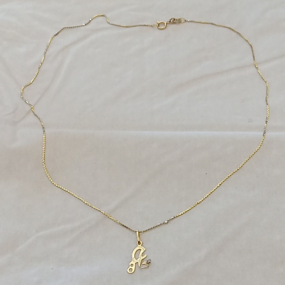 Elegant Italian 14k Gold Chain With 14k A Initial Necklace With Diamond.